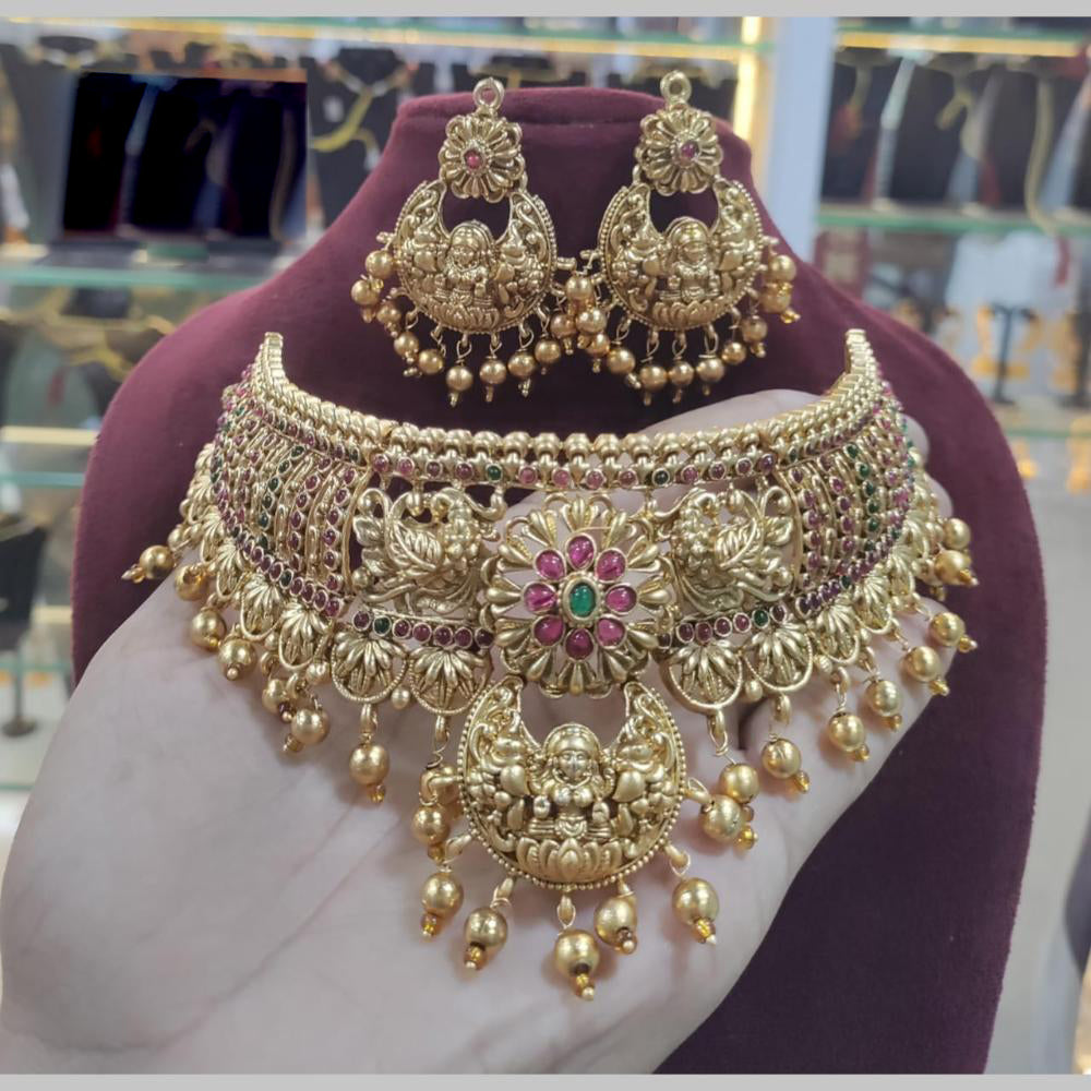 Manisha Jewellery Gold Plated Pota Stone And Beads Choker Necklace Set