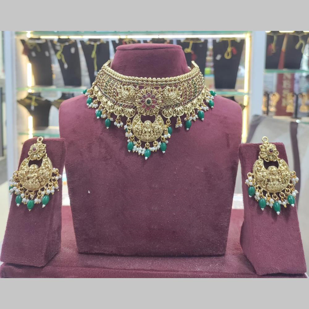 Manisha Jewellery Gold Plated Pota Stone And Beads Choker Necklace Set