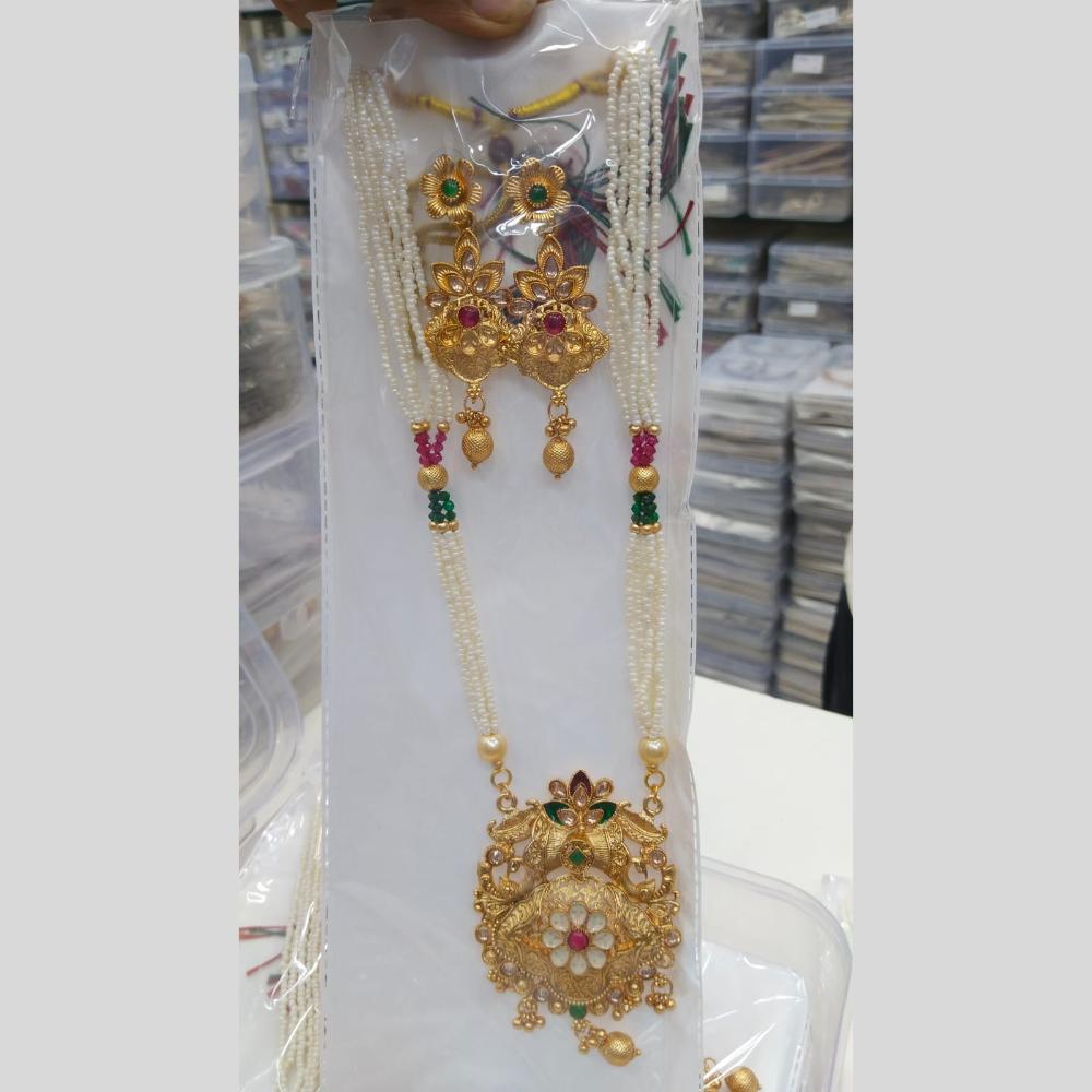 Manisha Jewellery Gold Plated Pota Stone And Pearl Necklace Set
