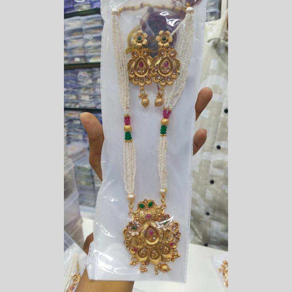 Manisha Jewellery Gold Plated Pota Stone And Pearl Necklace Set
