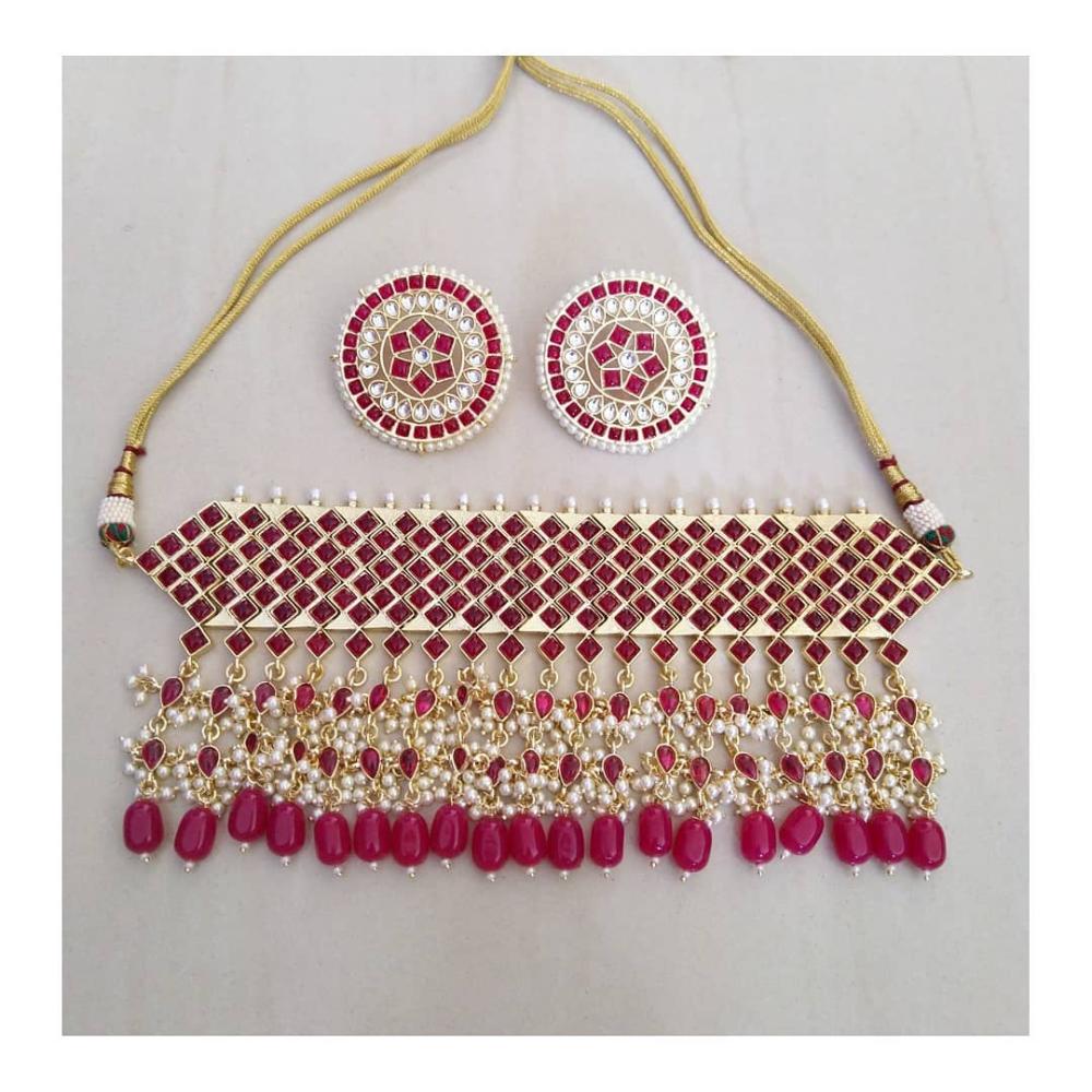 Manisha Jewellery Gold Plated Pota Stone And Beads Choker Necklace Set