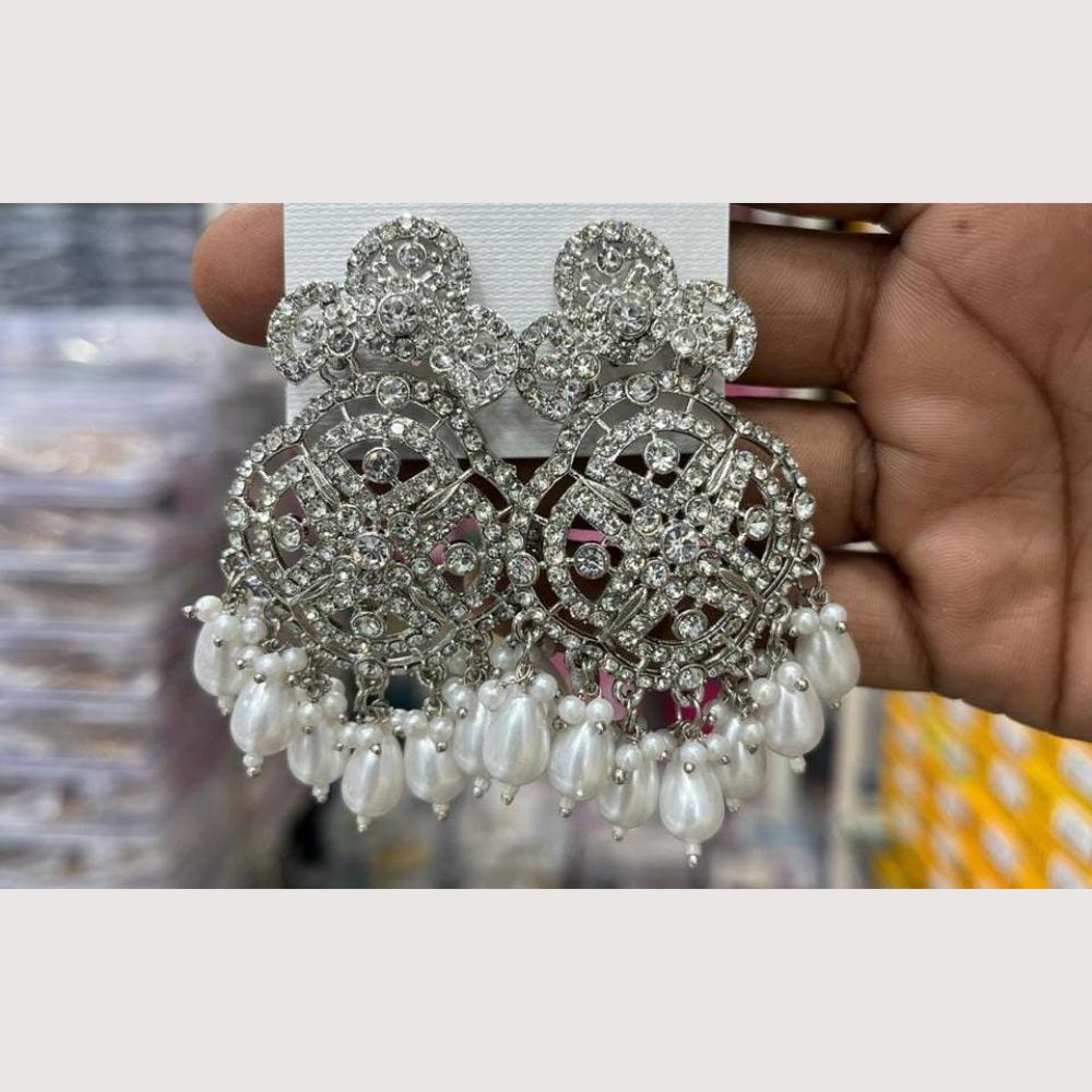 Manisha Jewellery Rhodium Plated Shiny Austrian Stone And Pearl Dangler Earrings