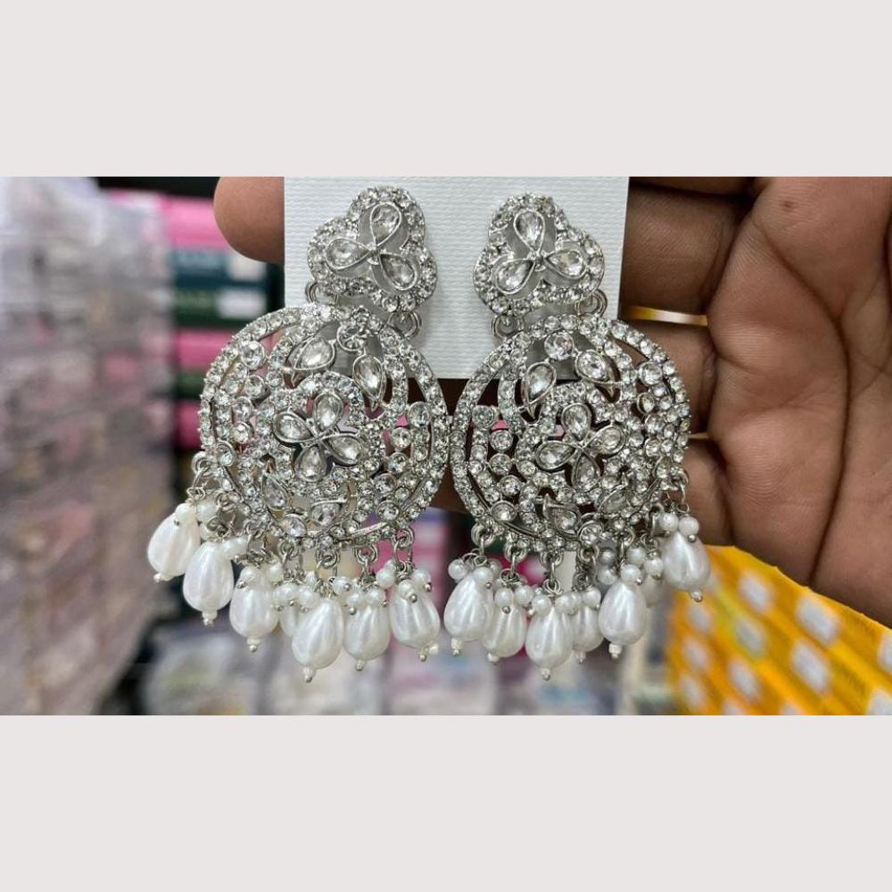 Manisha Jewellery Rhodium Plated Shiny Austrian Stone And Pearl Dangler Earrings