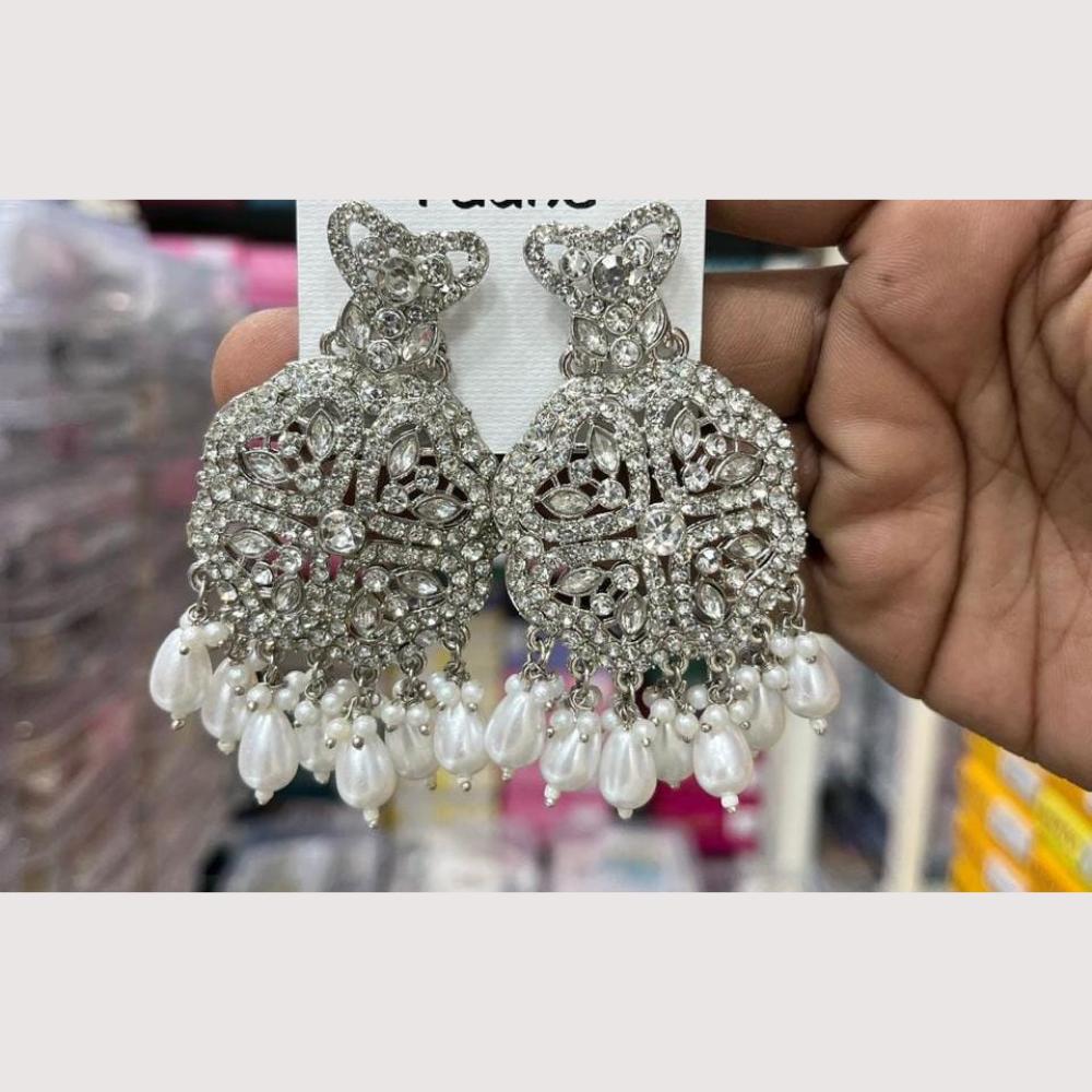 Manisha Jewellery Rhodium Plated Shiny Austrian Stone And Pearl Dangler Earrings