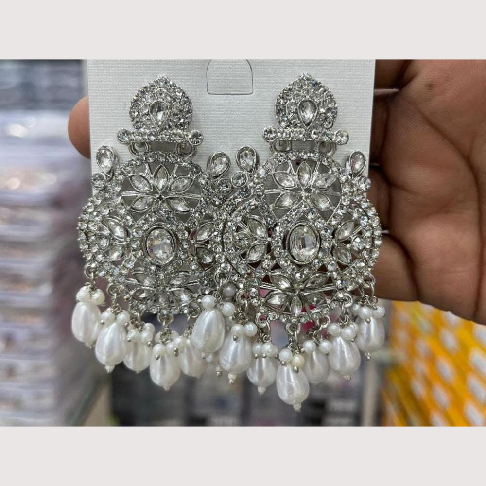 Manisha Jewellery Rhodium Plated Shiny Austrian Stone And Pearl Dangler Earrings