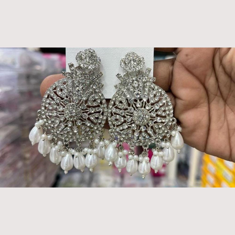 Manisha Jewellery Rhodium Plated Shiny Austrian Stone And Pearl Dangler Earrings