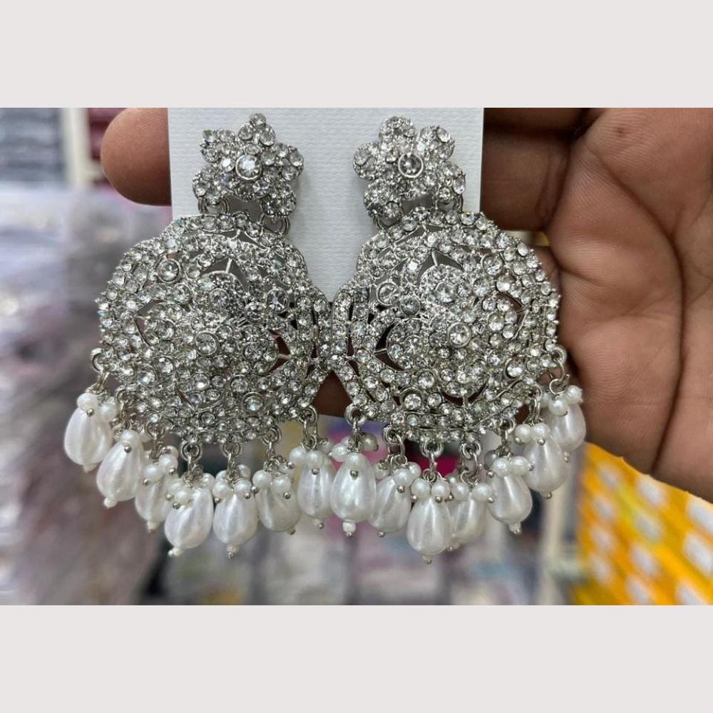 Manisha Jewellery Rhodium Plated Shiny Austrian Stone And Pearl Dangler Earrings