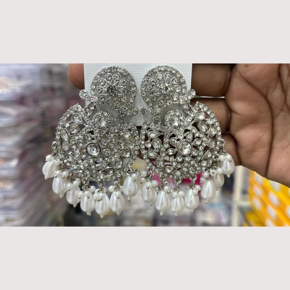 Manisha Jewellery Rhodium Plated Shiny Austrian Stone And Pearl Dangler Earrings