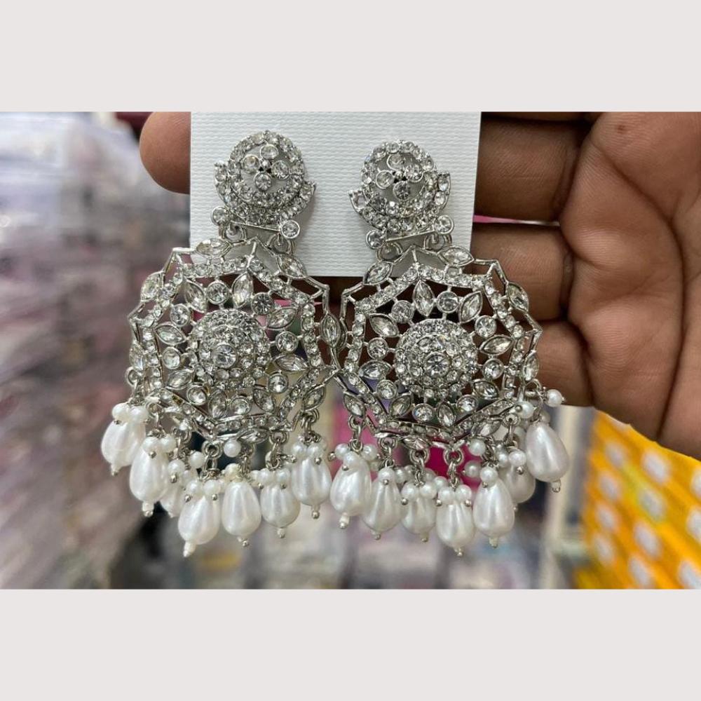 Manisha Jewellery Rhodium Plated Shiny Austrian Stone And Pearl Dangler Earrings