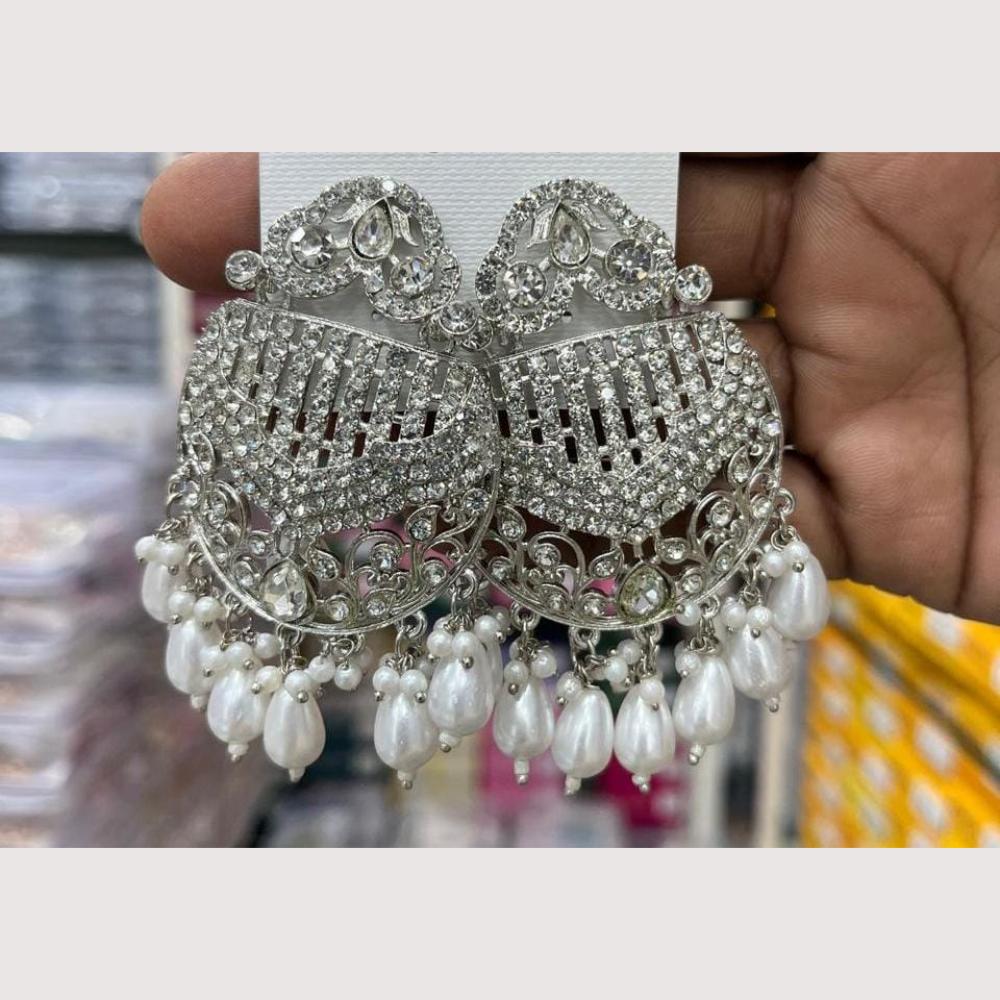 Manisha Jewellery Rhodium Plated Shiny Austrian Stone And Pearl Dangler Earrings