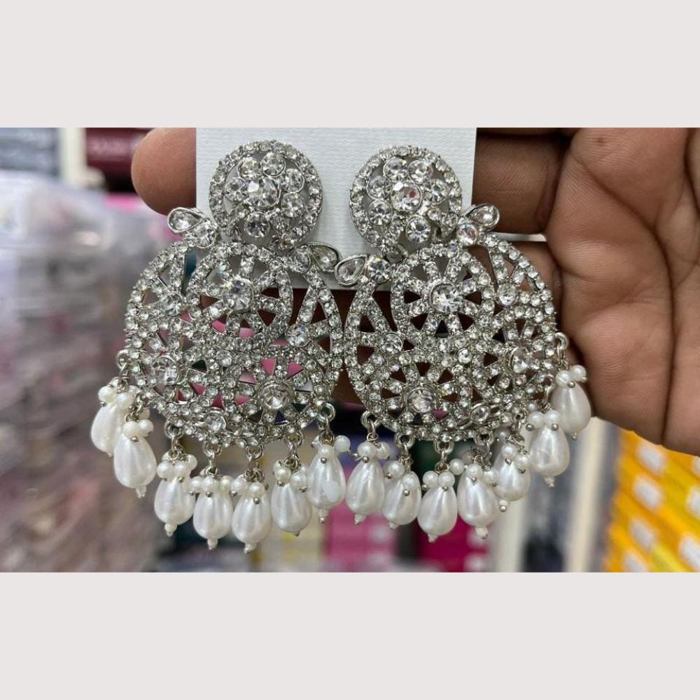 Manisha Jewellery Rhodium Plated Shiny Austrian Stone And Pearl Dangler Earrings