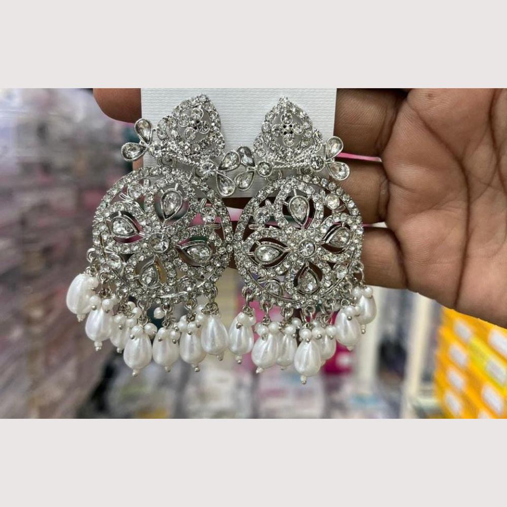 Manisha Jewellery Rhodium Plated Shiny Austrian Stone And Pearl Dangler Earrings