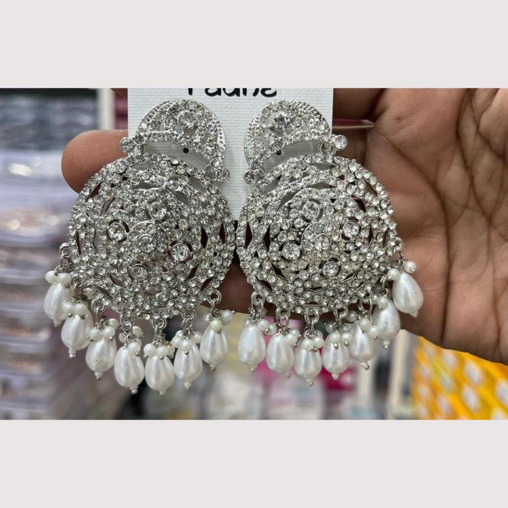 Manisha Jewellery Rhodium Plated Shiny Austrian Stone And Pearl Dangler Earrings