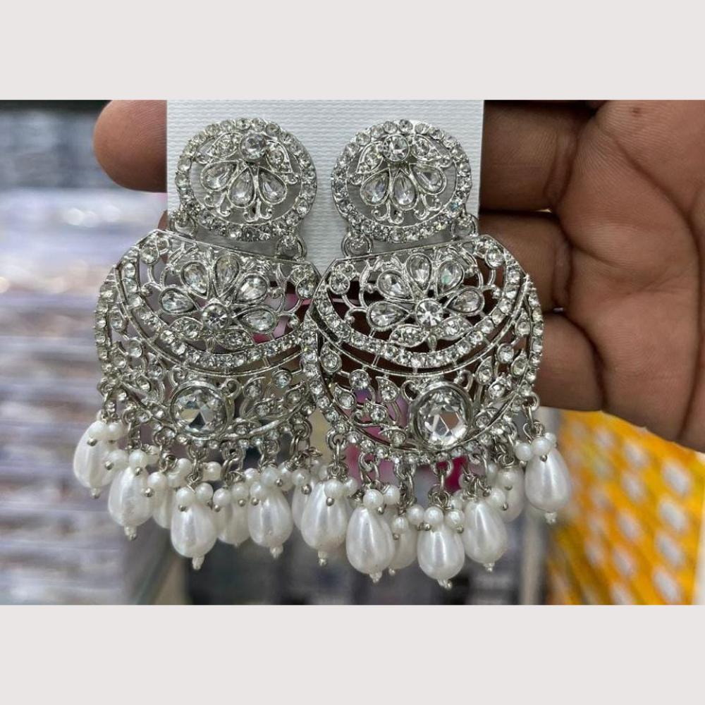 Manisha Jewellery Rhodium Plated Shiny Austrian Stone And Pearl Dangler Earrings