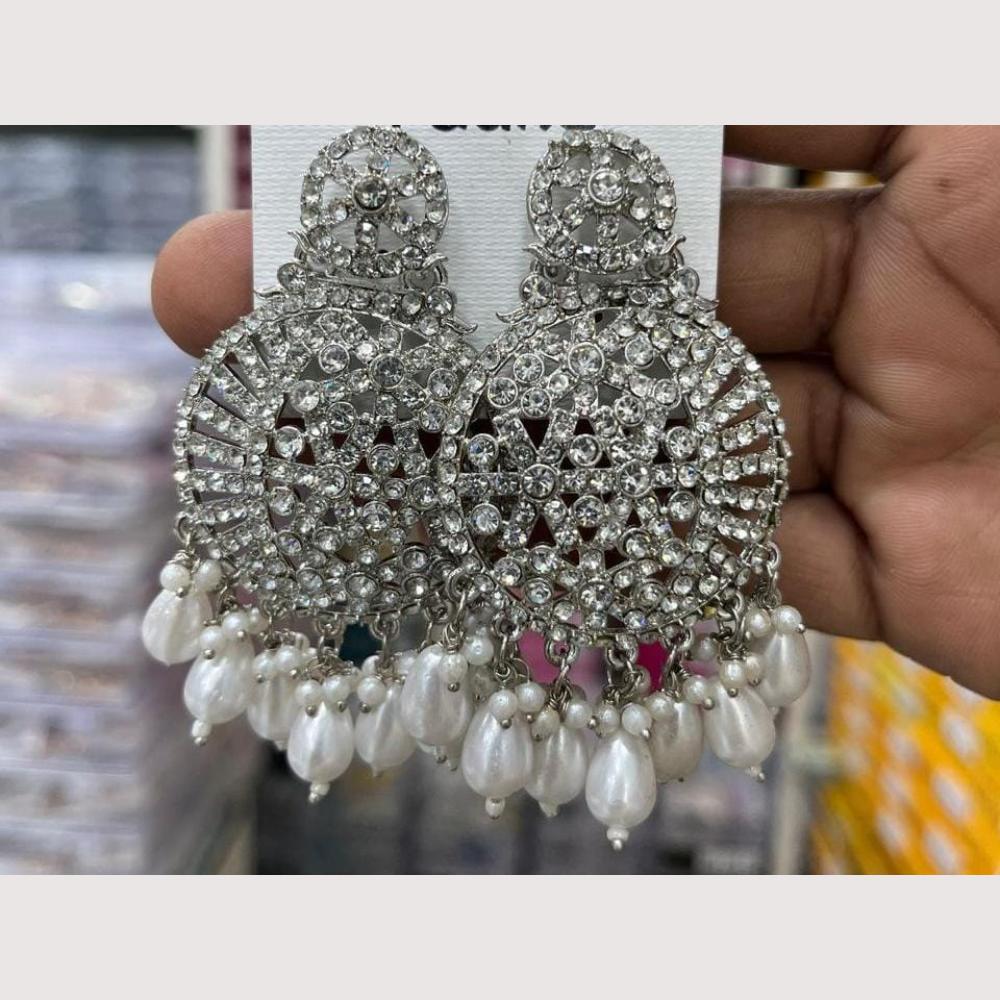 Manisha Jewellery Rhodium Plated Shiny Austrian Stone And Pearl Dangler Earrings