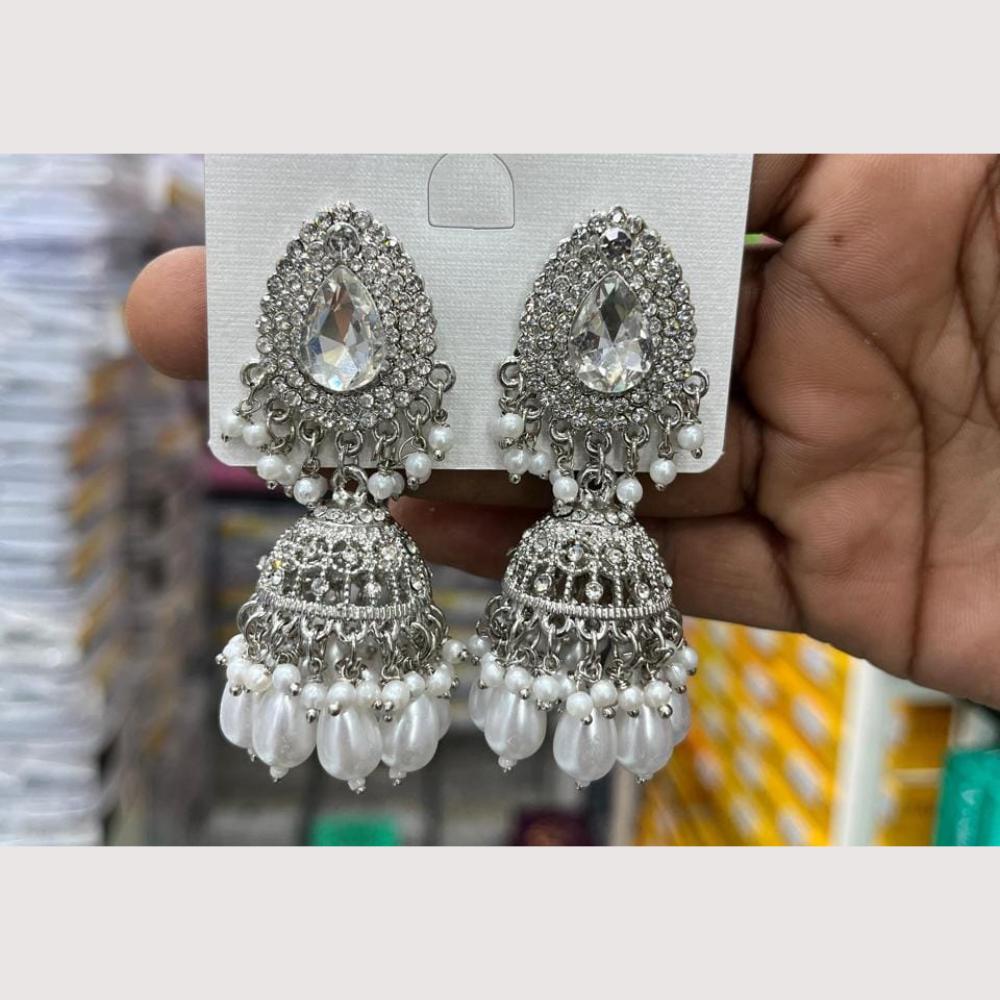 Manisha Jewellery Rhodium Plated Shiny Austrian Stone And Pearl Jhumki Earrings