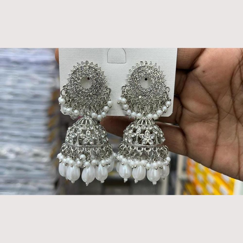 Manisha Jewellery Rhodium Plated Shiny Austrian Stone And Pearl Jhumki Earrings