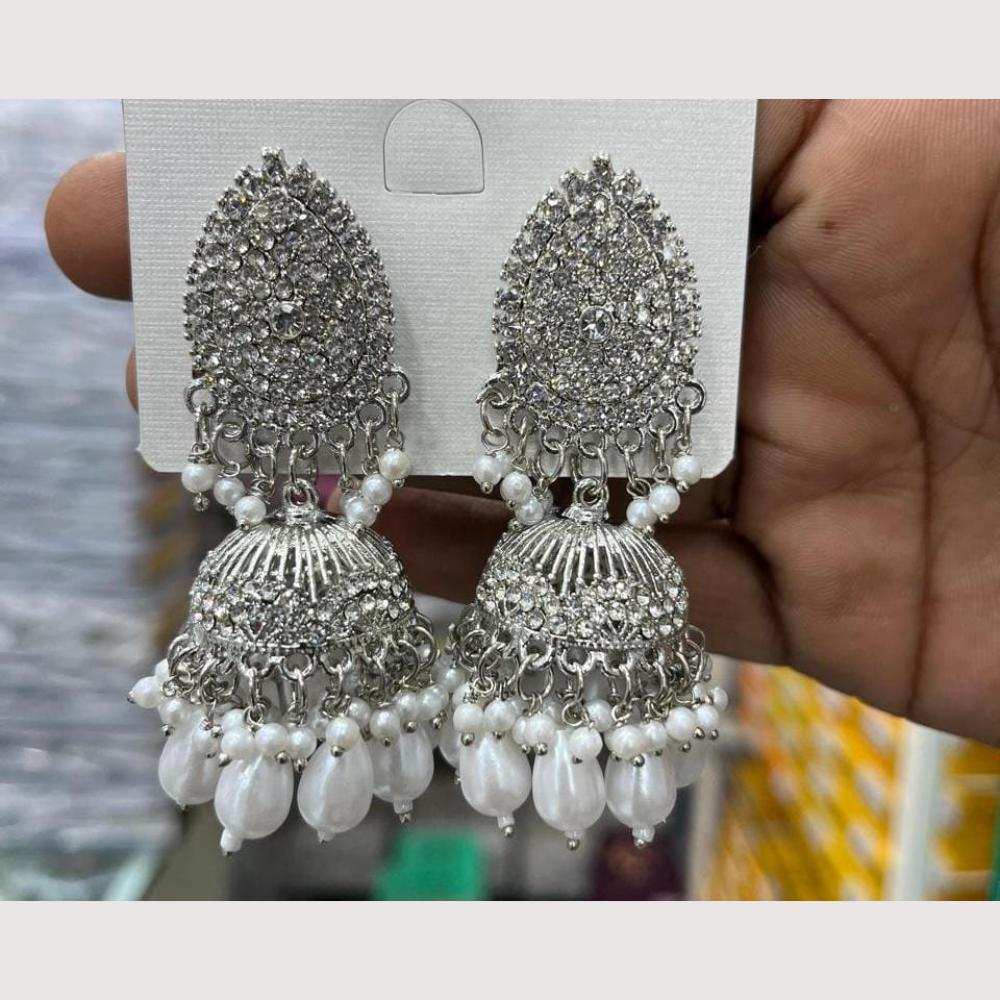 Manisha Jewellery Rhodium Plated Shiny Austrian Stone And Pearl Jhumki Earrings