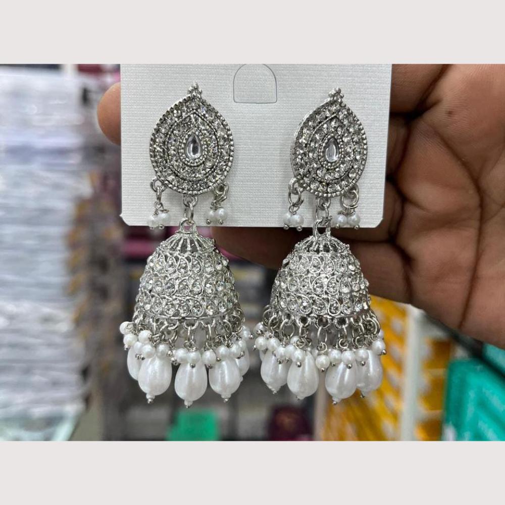 Manisha Jewellery Rhodium Plated Shiny Austrian Stone And Pearl Jhumki Earrings