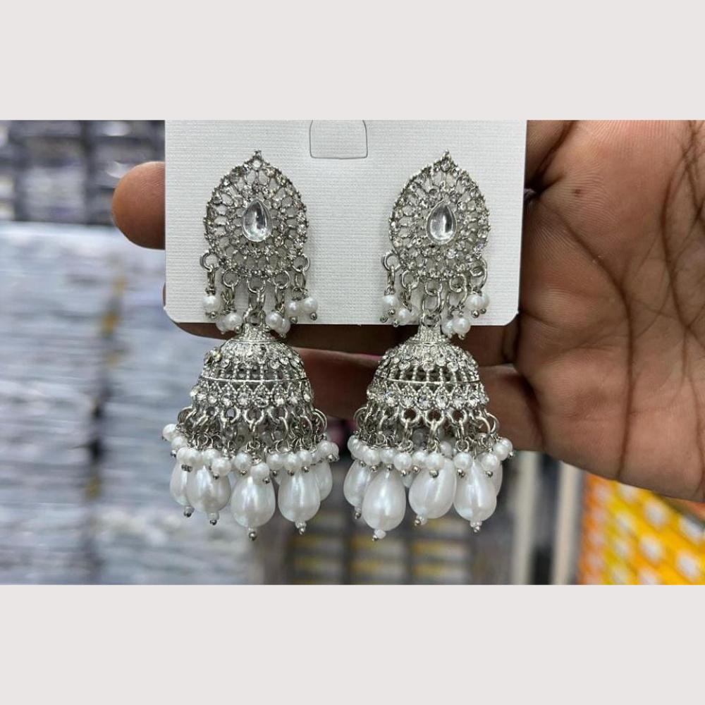 Manisha Jewellery Rhodium Plated Shiny Austrian Stone And Pearl Jhumki Earrings
