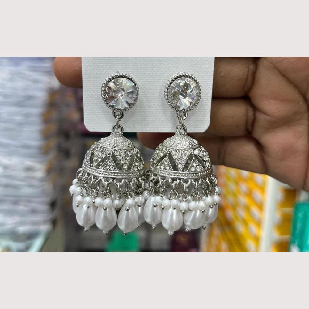 Manisha Jewellery Rhodium Plated Shiny Austrian Stone And Pearl Jhumki Earrings