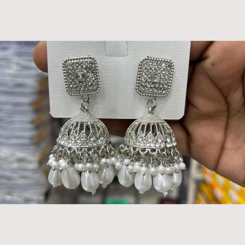 Manisha Jewellery Rhodium Plated Shiny Austrian Stone And Pearl Jhumki Earrings