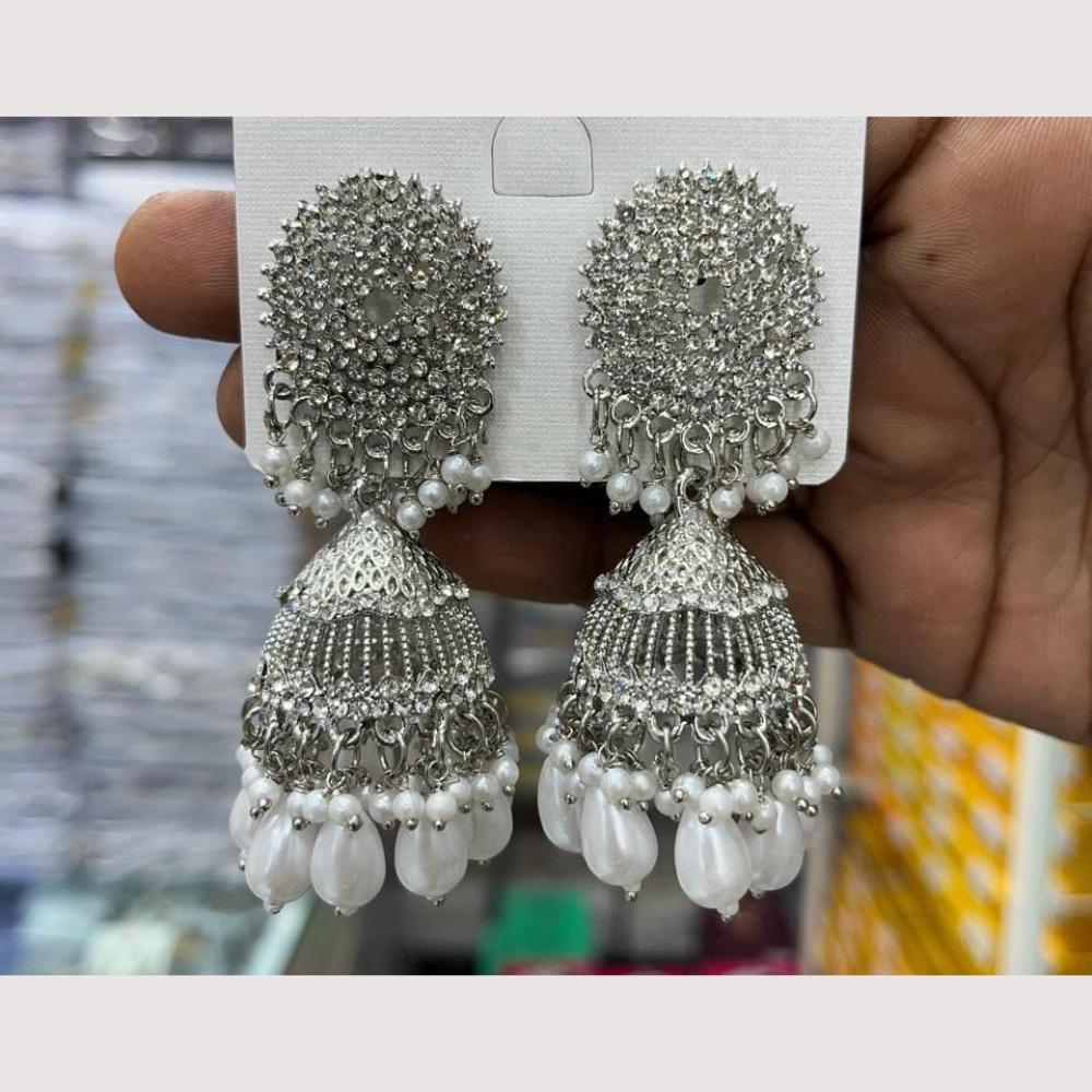 Manisha Jewellery Rhodium Plated Shiny Austrian Stone And Pearl Jhumki Earrings
