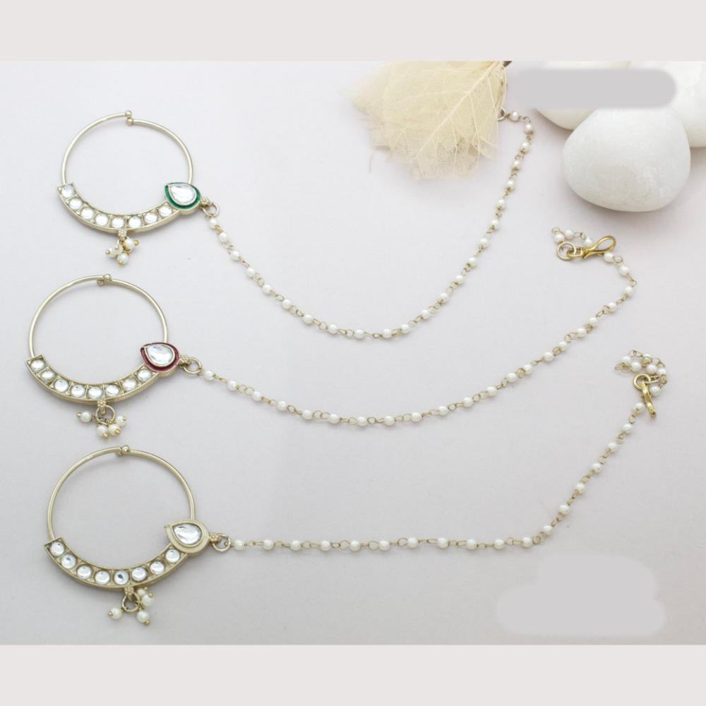 Manisha Jewellery Designer Kundan And Pearl Nose Ring