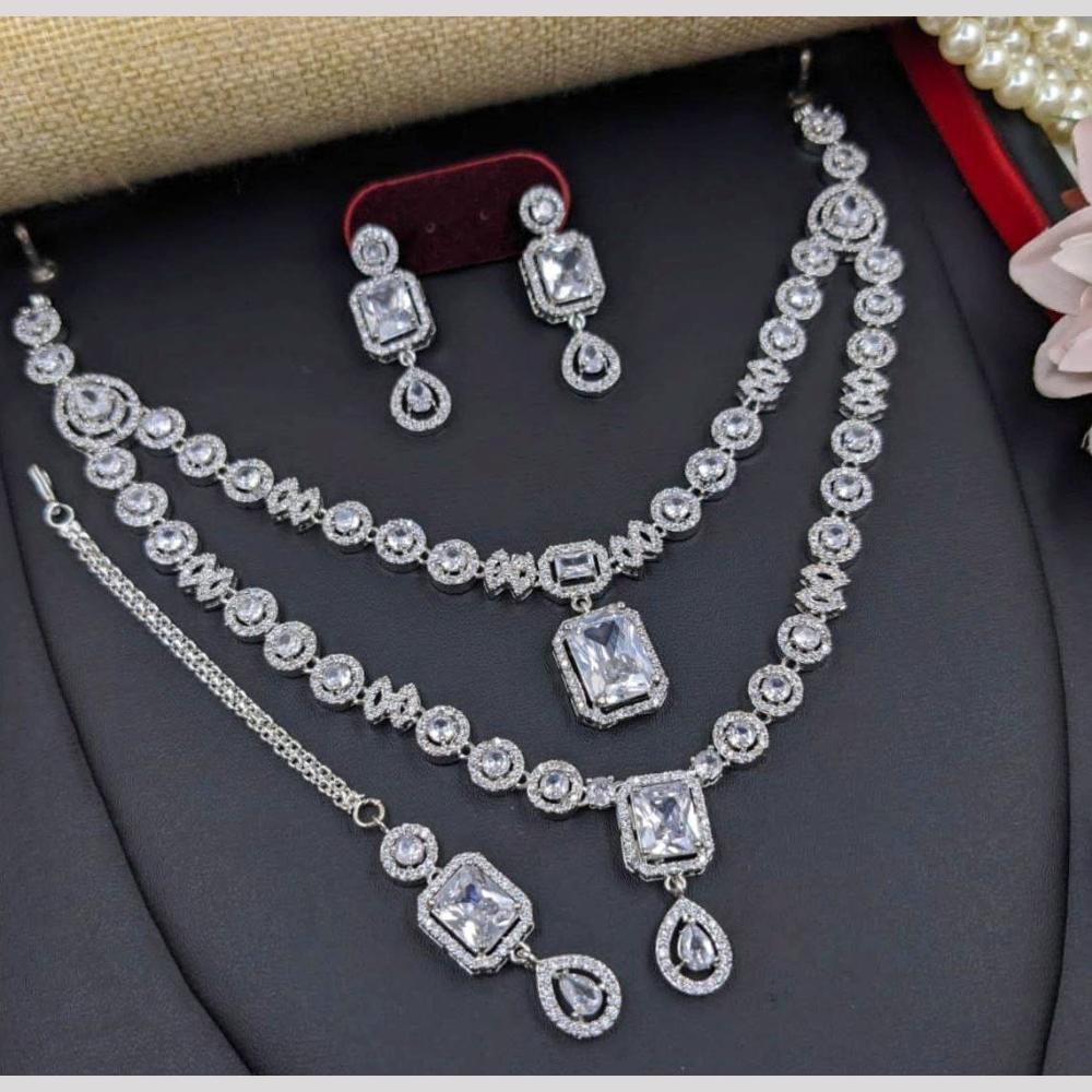 Manisha Jewellery American Diamond Necklace Set with Mangtikka Earrings