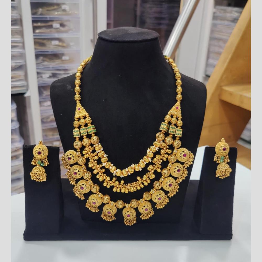 Manisha Ethnic Three Layer Necklace with Pota Stones – Heritage Style Jewellery