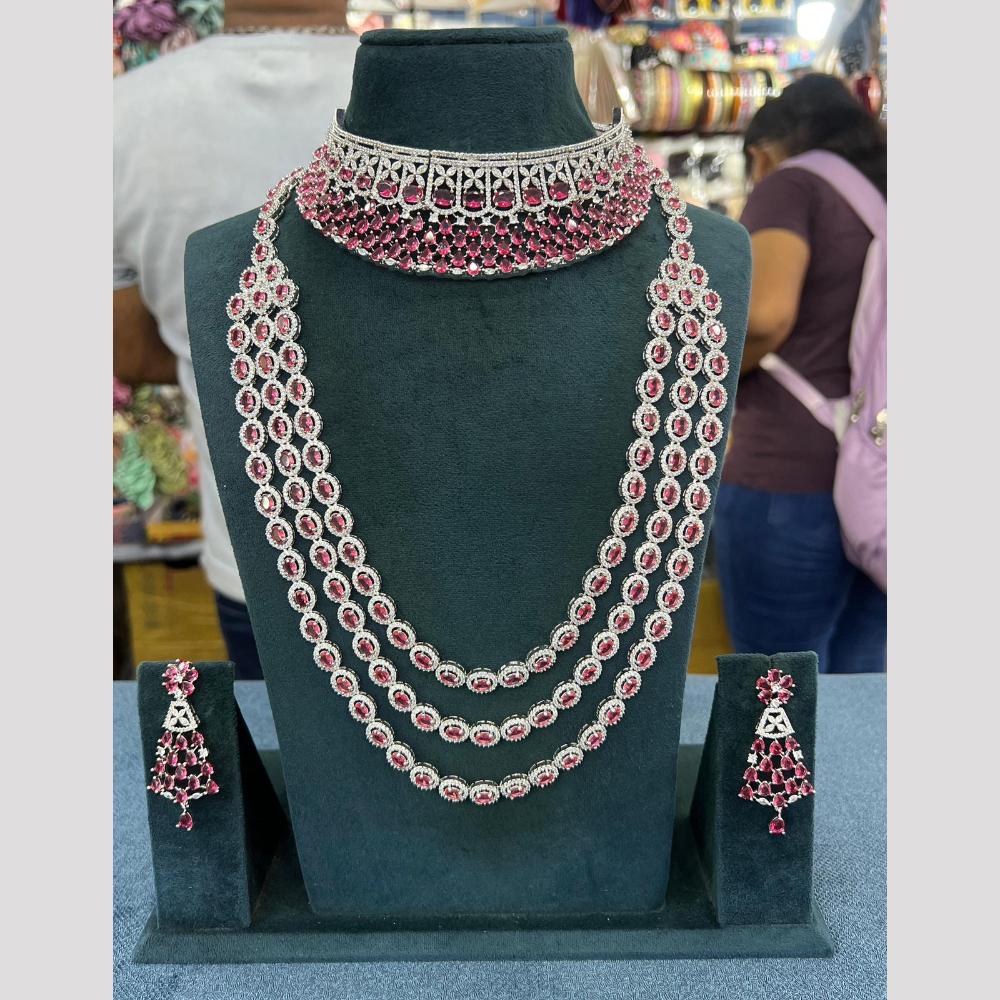 Manisha Jewellery American Diamond Royal Allure Emerald Layered Necklace Set