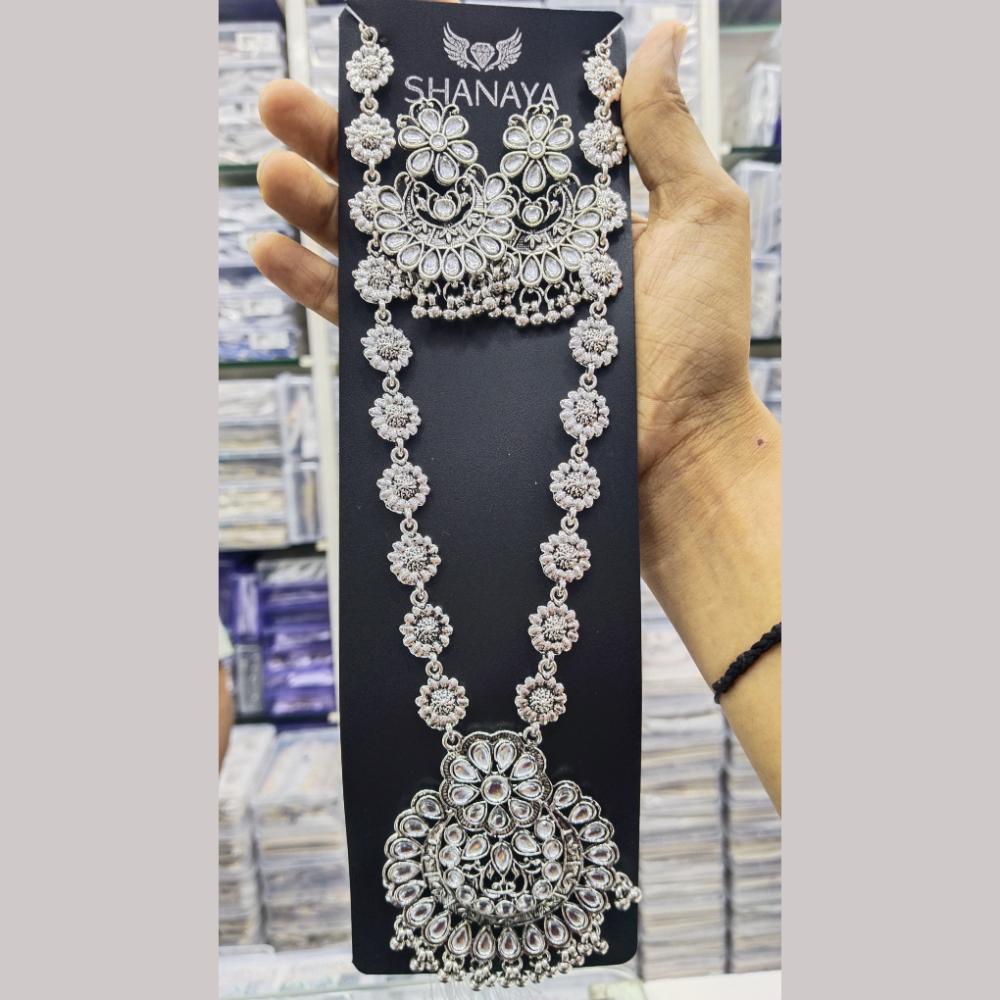 Manisha Jewellery Elegant Oxidised Plated Kundan Long Oxidised Necklace Set