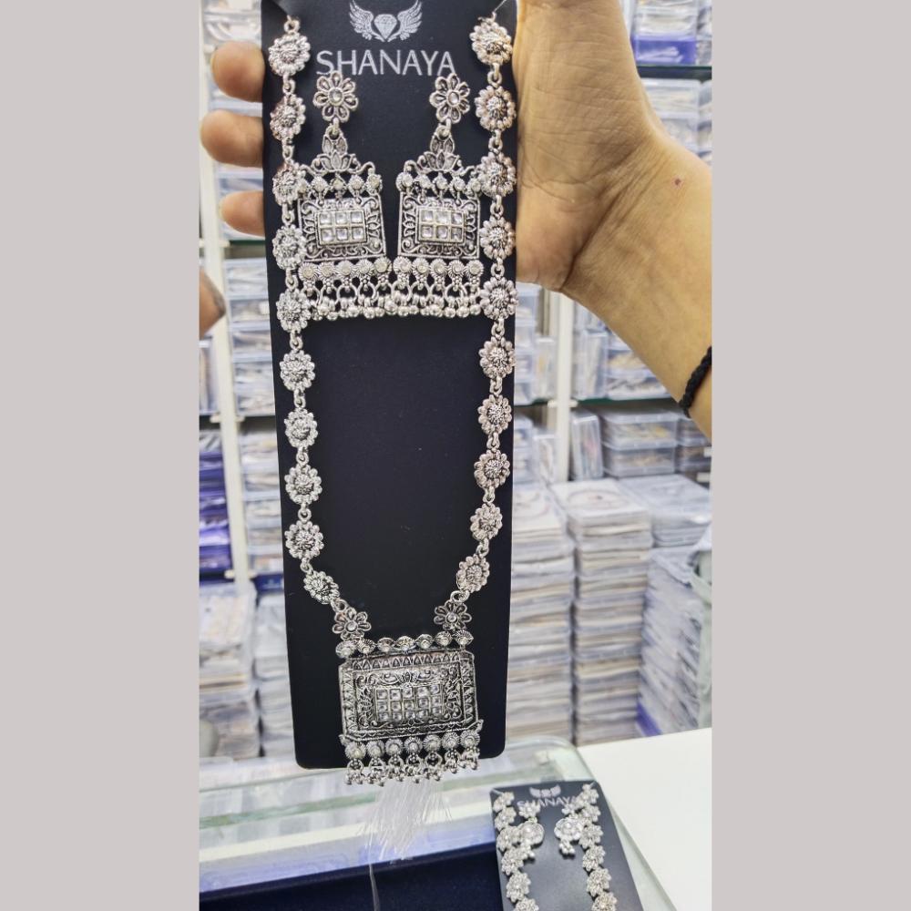 Manisha Jewellery Elegant Oxidised Plated Kundan Long Oxidised Necklace Set