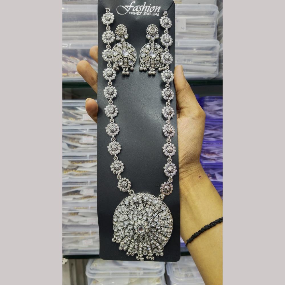 Manisha Jewellery Elegant Oxidised Plated Kundan Long Oxidised Necklace Set