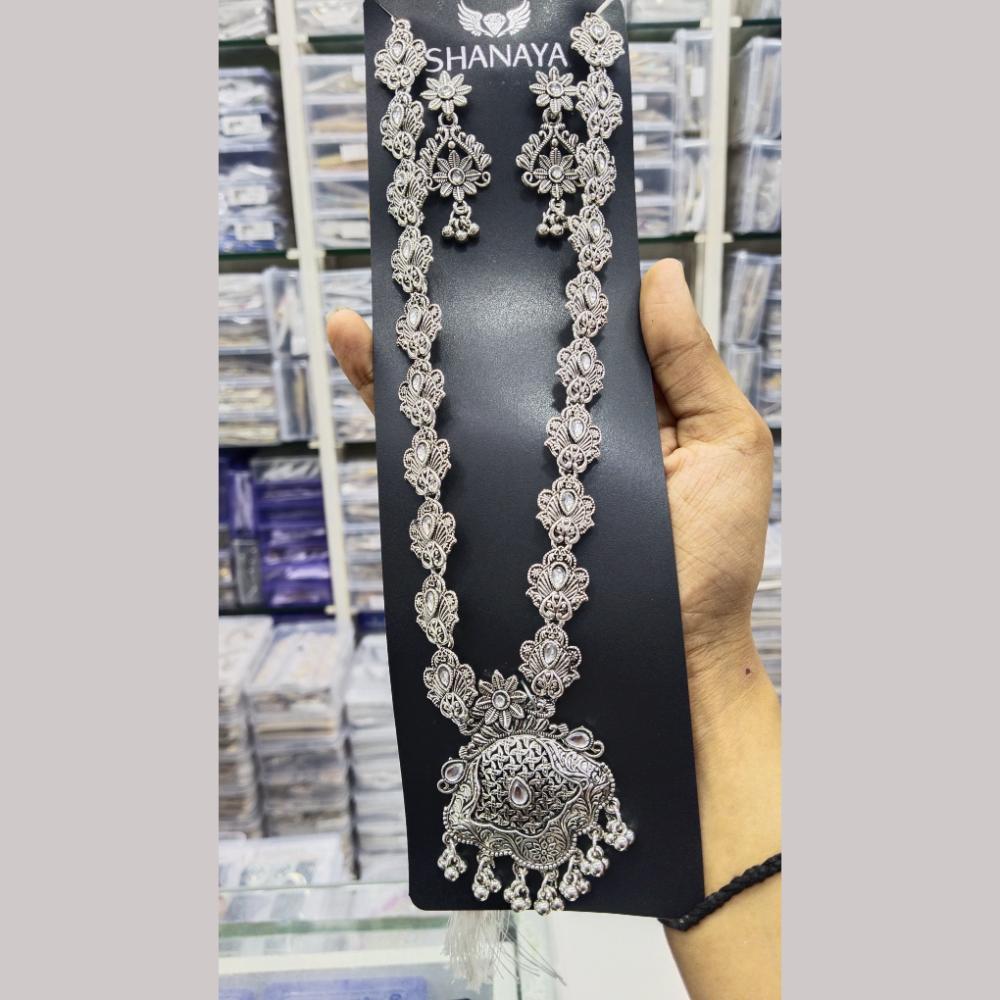Manisha Jewellery Elegant Oxidised Plated Kundan Long Oxidised Necklace Set