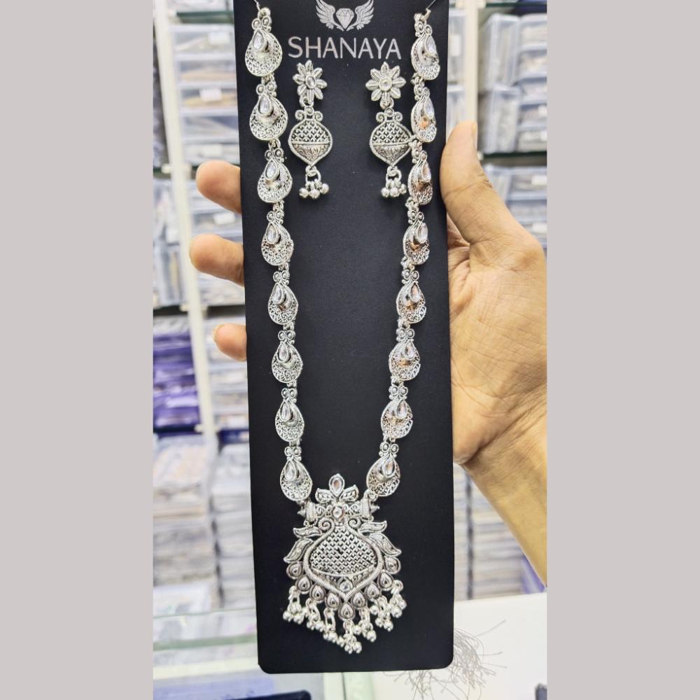 Manisha Jewellery Elegant Oxidised Plated Kundan Long Oxidised Necklace Set