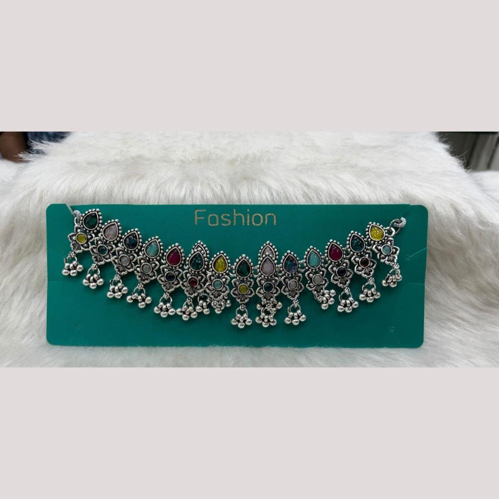 Manisha Jewellery Elegant Oxidised Plated Pota Stone Design Necklace Set