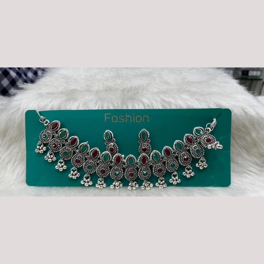 Manisha Jewellery Elegant Oxidised Plated Pota Stone Design Necklace Set