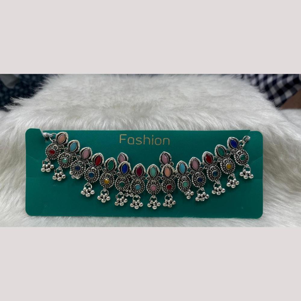 Manisha Jewellery Elegant Oxidised Plated Pota Stone Design Necklace Set