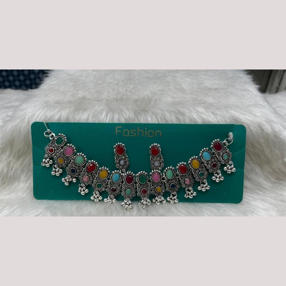 Manisha Jewellery Elegant Oxidised Plated Pota Stone Design Necklace Set