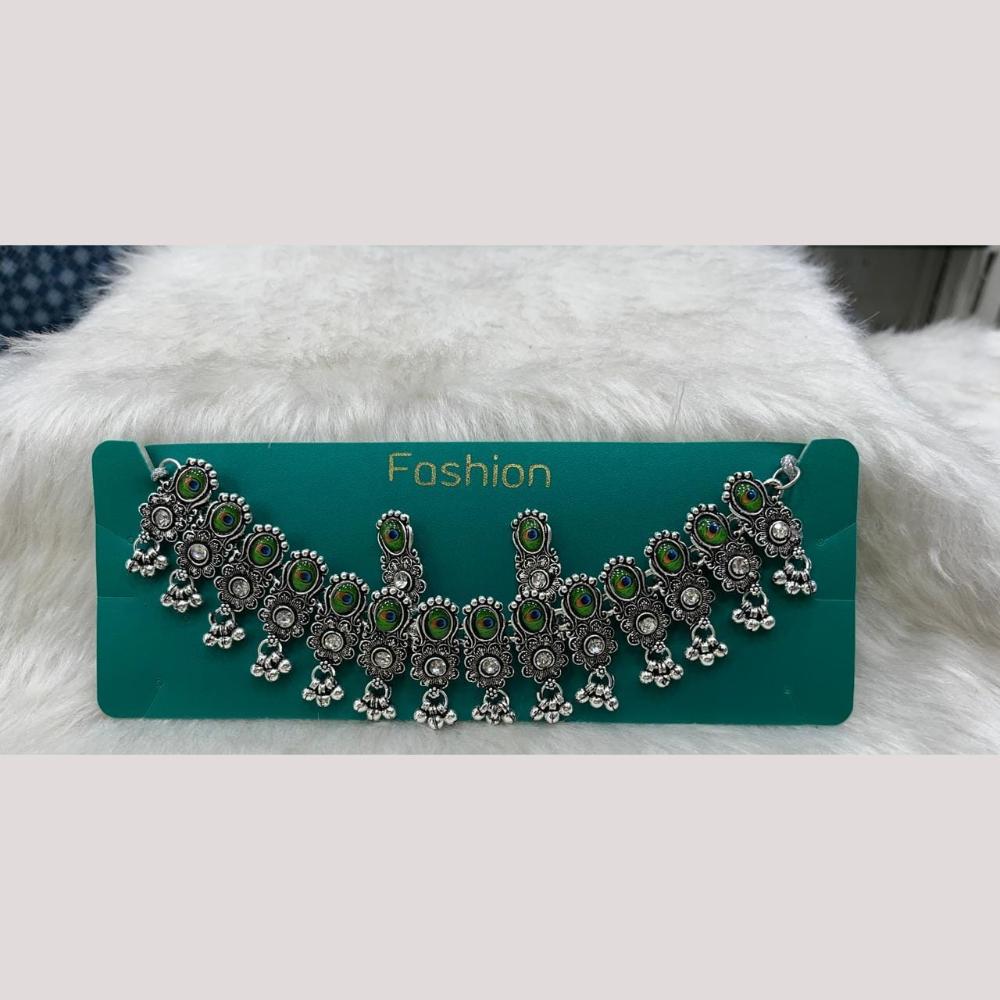 Manisha Jewellery Elegant Oxidised Plated Pota Stone Design Necklace Set