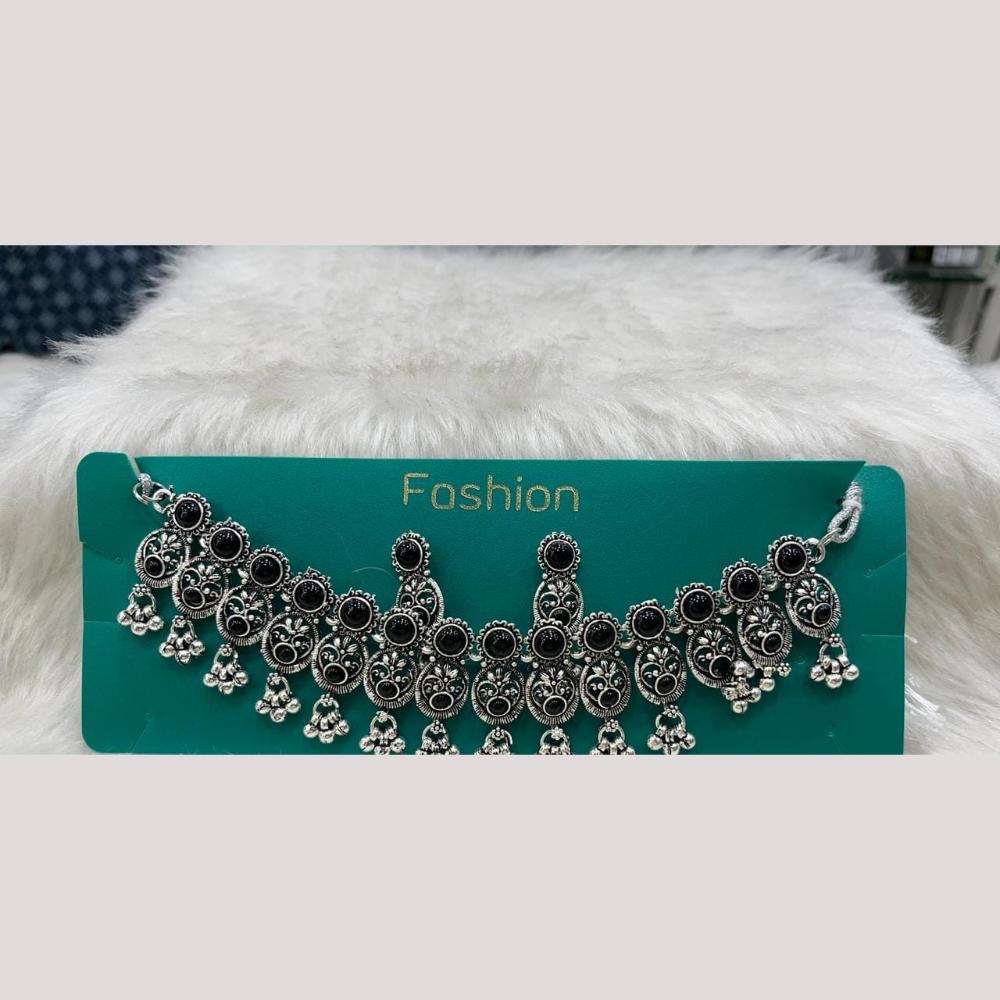 Manisha Jewellery Elegant Oxidised Plated Pota Stone Design Necklace Set