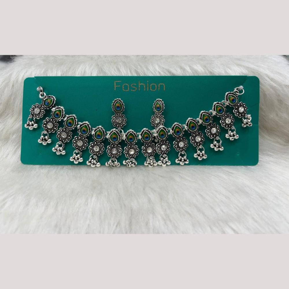 Manisha Jewellery Elegant Oxidised Plated Pota Stone Design Necklace Set