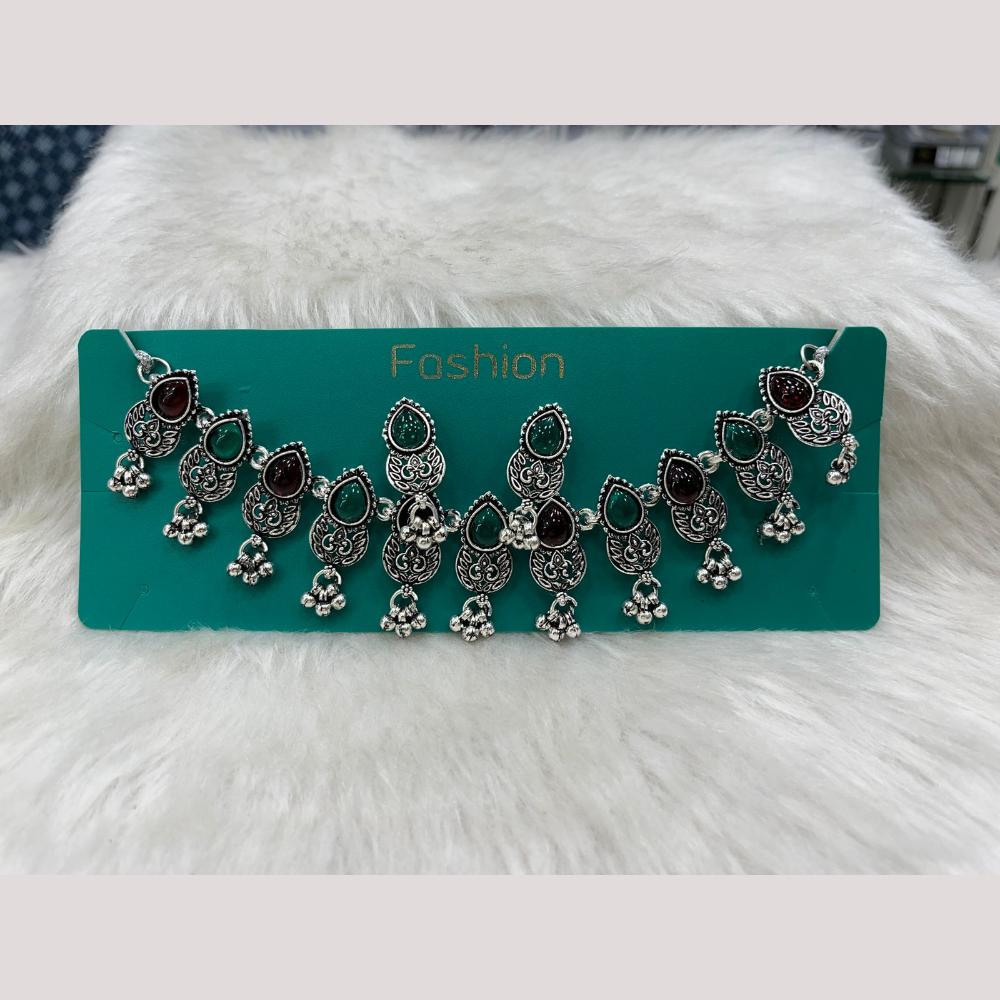 Manisha Jewellery Elegant Oxidised Plated Pota Stone Design Necklace Set