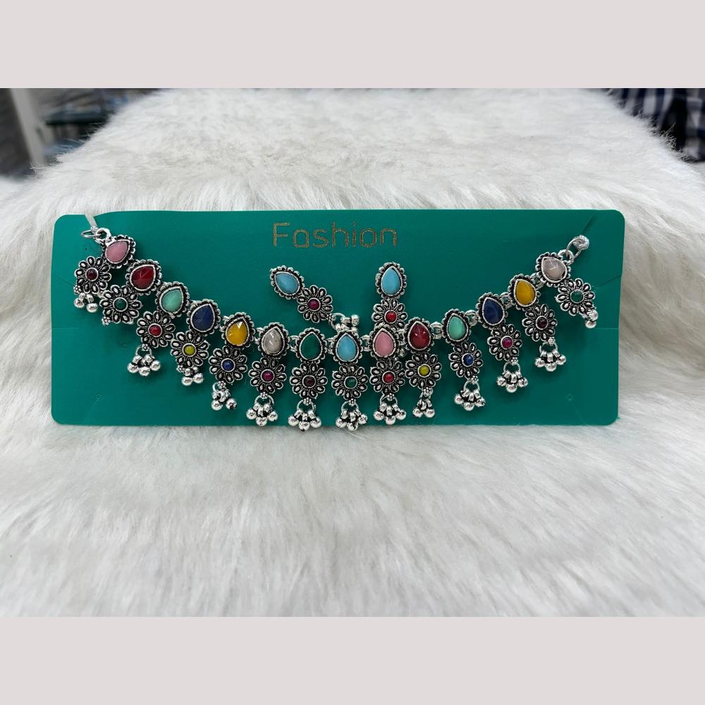 Manisha Jewellery Elegant Oxidised Plated Pota Stone Design Necklace Set