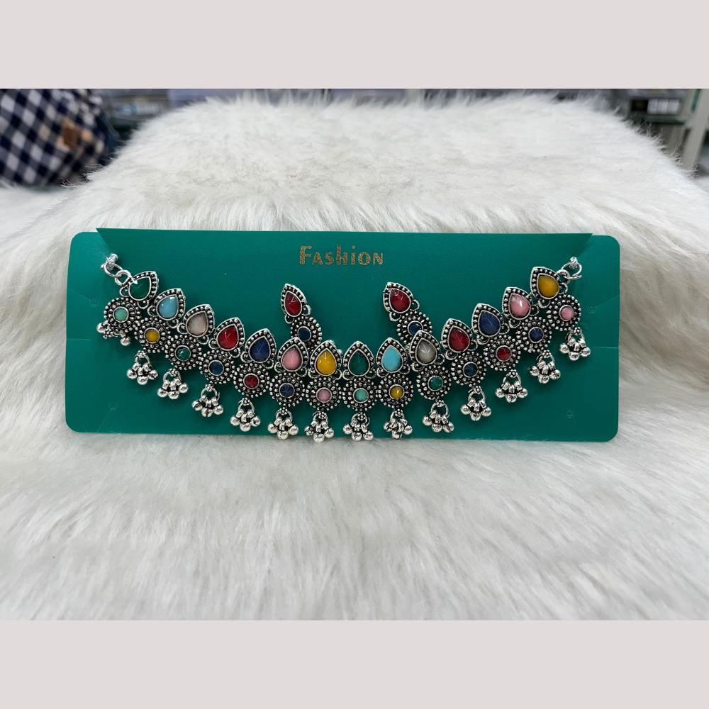 Manisha Jewellery Elegant Oxidised Plated Pota Stone Design Necklace Set