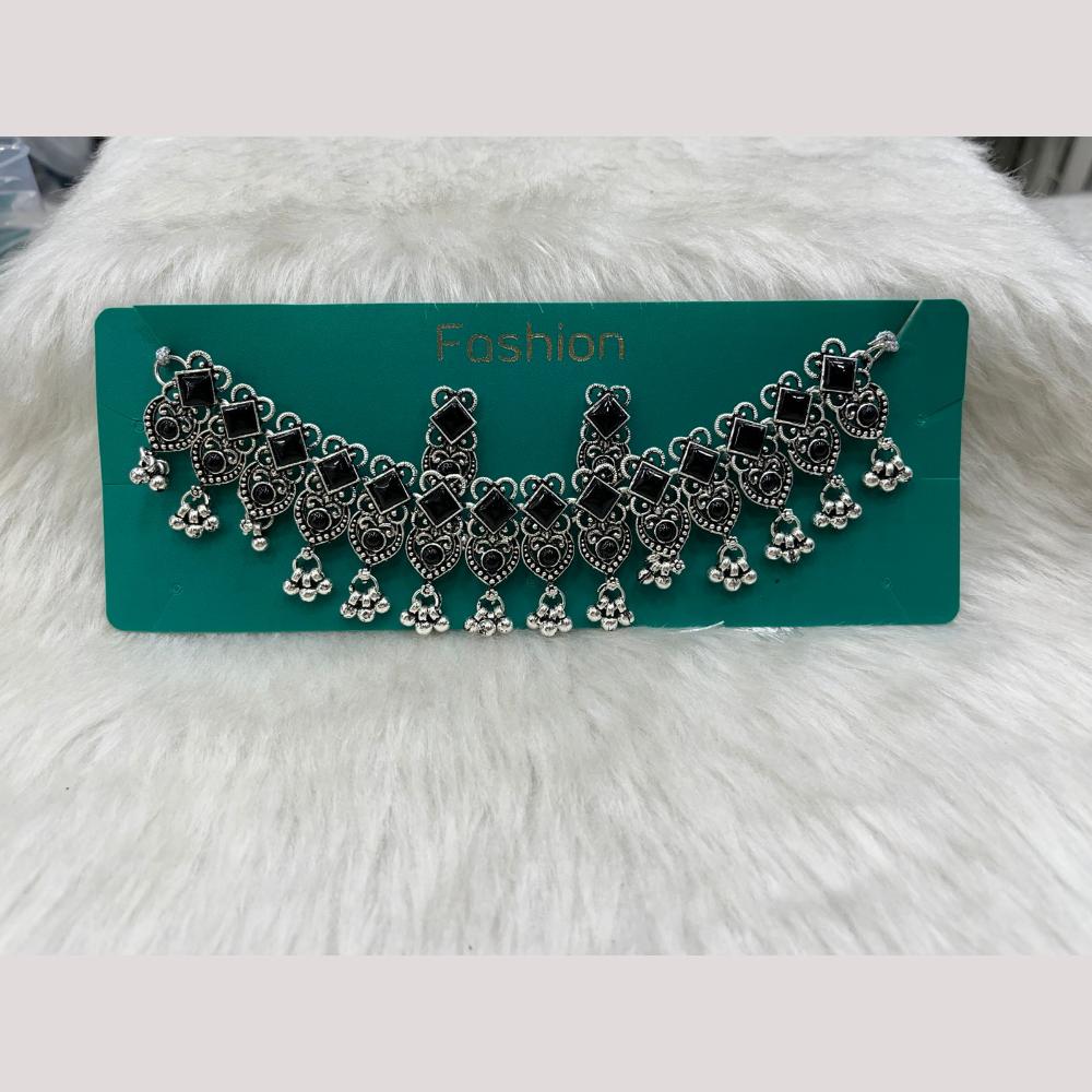Manisha Jewellery Elegant Oxidised Plated Pota Stone Design Necklace Set