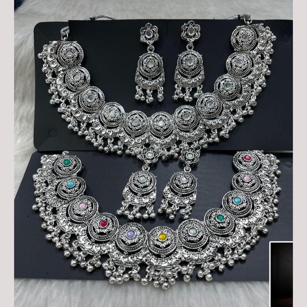 Manisha Jewellery Elegant Oxidised Plated Pota Stone Design Necklace Set