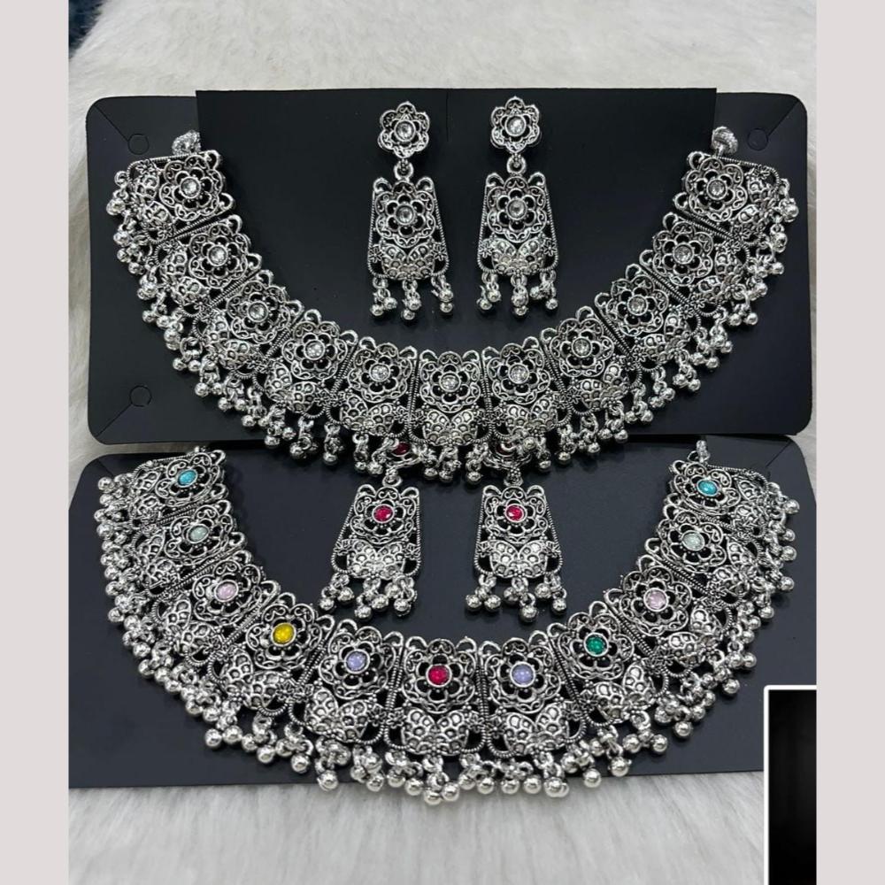 Manisha Jewellery Elegant Oxidised Plated Pota Stone Design Necklace Set