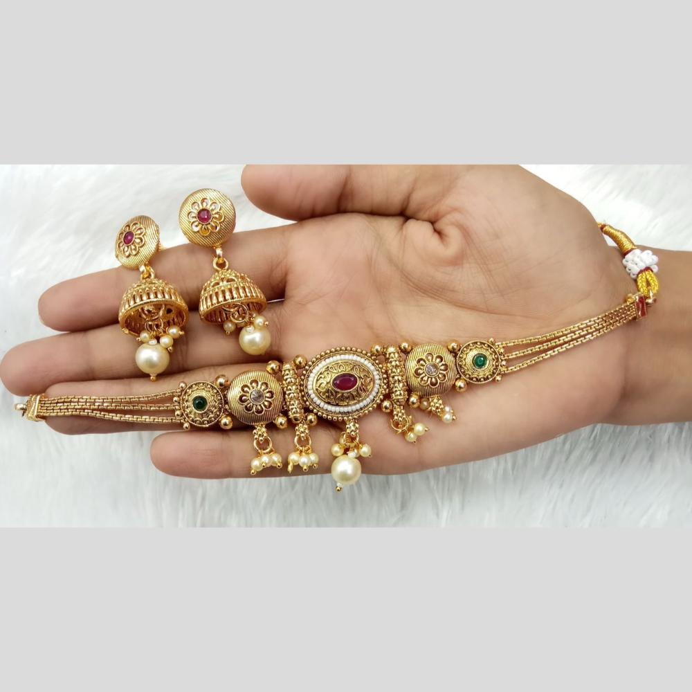 Manisha Jewellery Traditional Choker Necklace Set with Pearl Drops